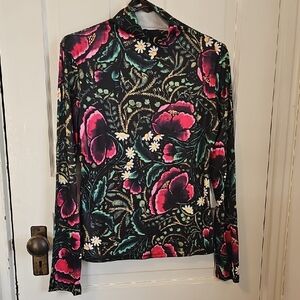 Floral Long Sleeve Top - Black and Pink